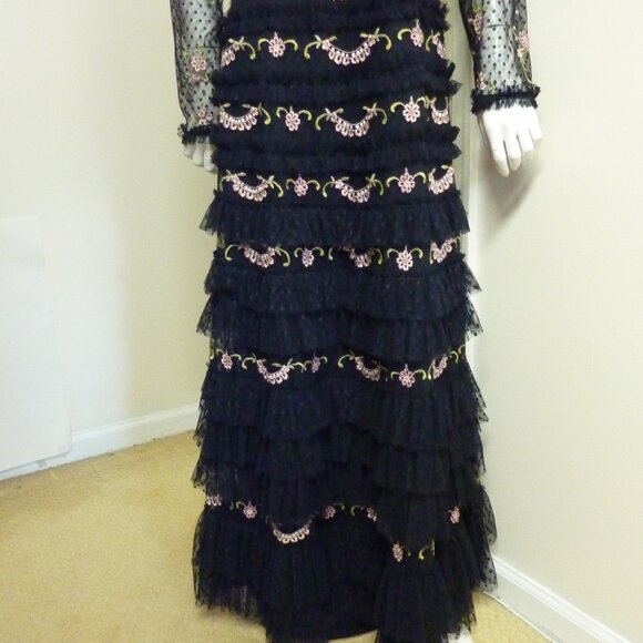 Mac Duggal 8030 Polka Dot Long Sleeve Floral Ruffle Tired Gown - Picture 9 of 12